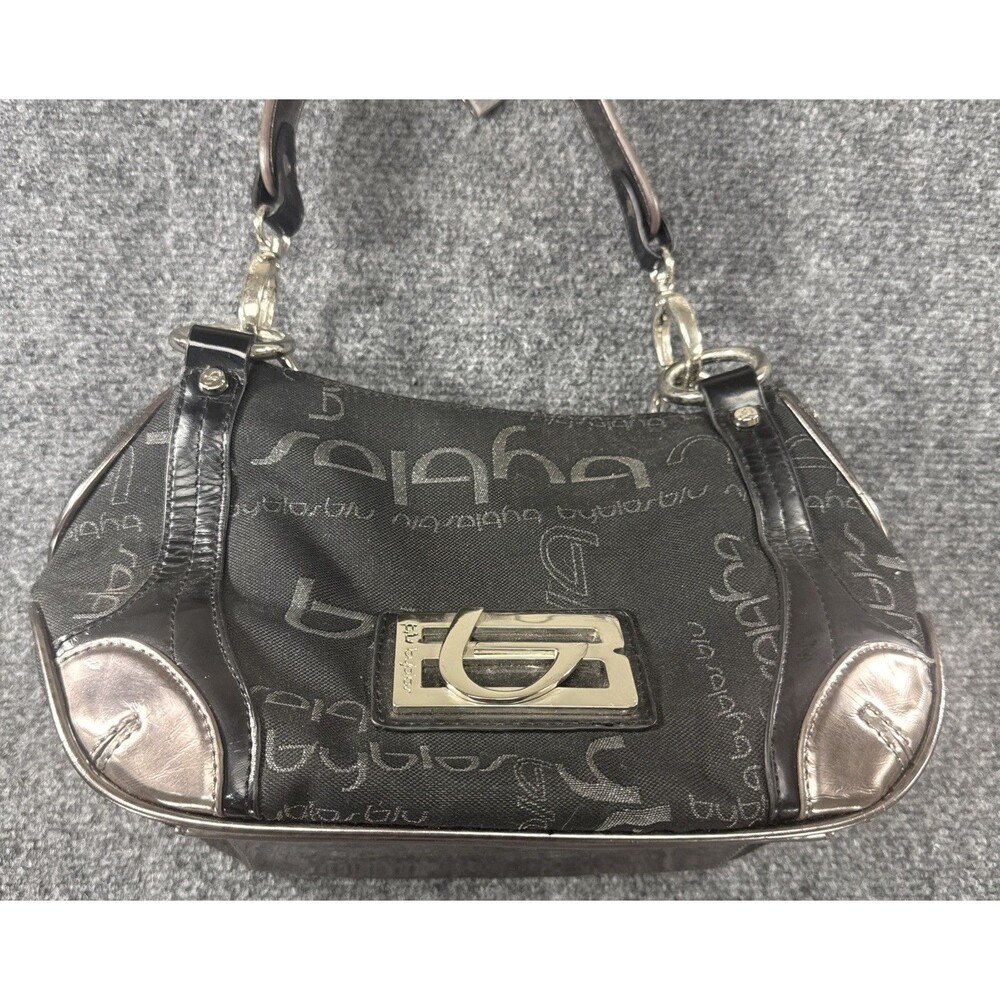 Byblos Y2K Monogram Shoulder Bag Black Jacquard Patent Leather Logo Purse